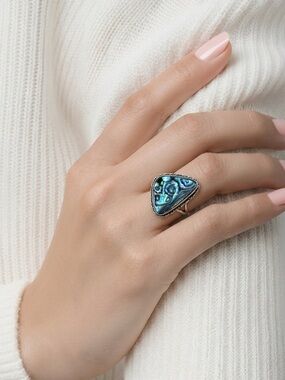 Abalone stamped 925‎ silver plated ring comfortably adjustable, fits all sizes